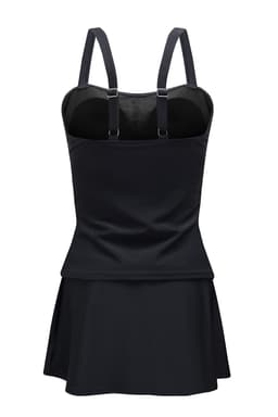 image-Black Solid Square Neck Sleeveless Tankini Swimsuit