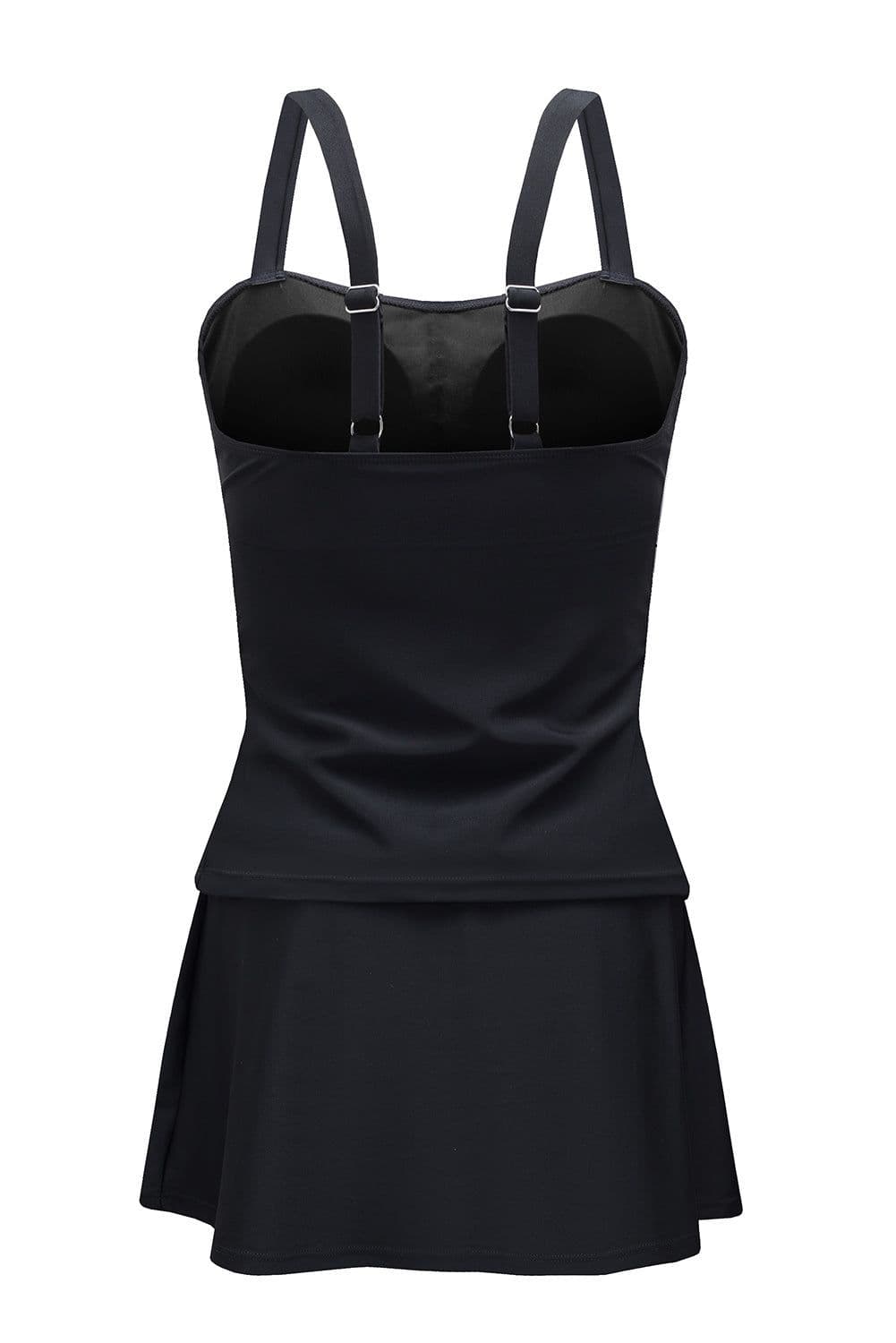 image-Black Solid Square Neck Sleeveless Tankini Swimsuit