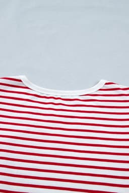 image-Red Stripe Contrast Trim Round Neck Short Puff Sleeve T Shirt