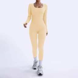 image-Threaded Square Collar Buttocks Slim Jumpsuit