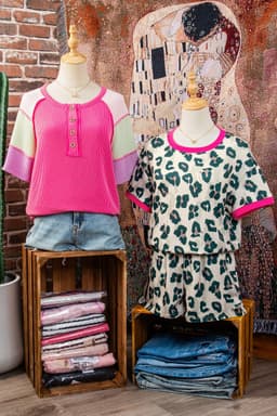 image-Brown Unique Leopard Print Contrast Trim Top Loose 2pcs Short Set