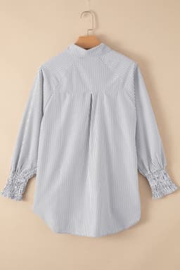 image-Sky Blue Striped Boyfriend Shirt with Pocket - Smocked Cuffs