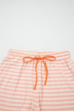 image-Pink Stripe Contrast Neck Loose Tee and Drawstring Shorts Set