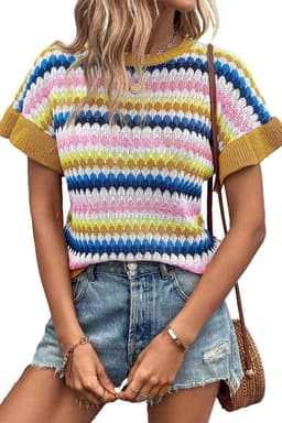 image-Fiery Red Trimmed Ruffle Sleeve Colorful Textured Sweater