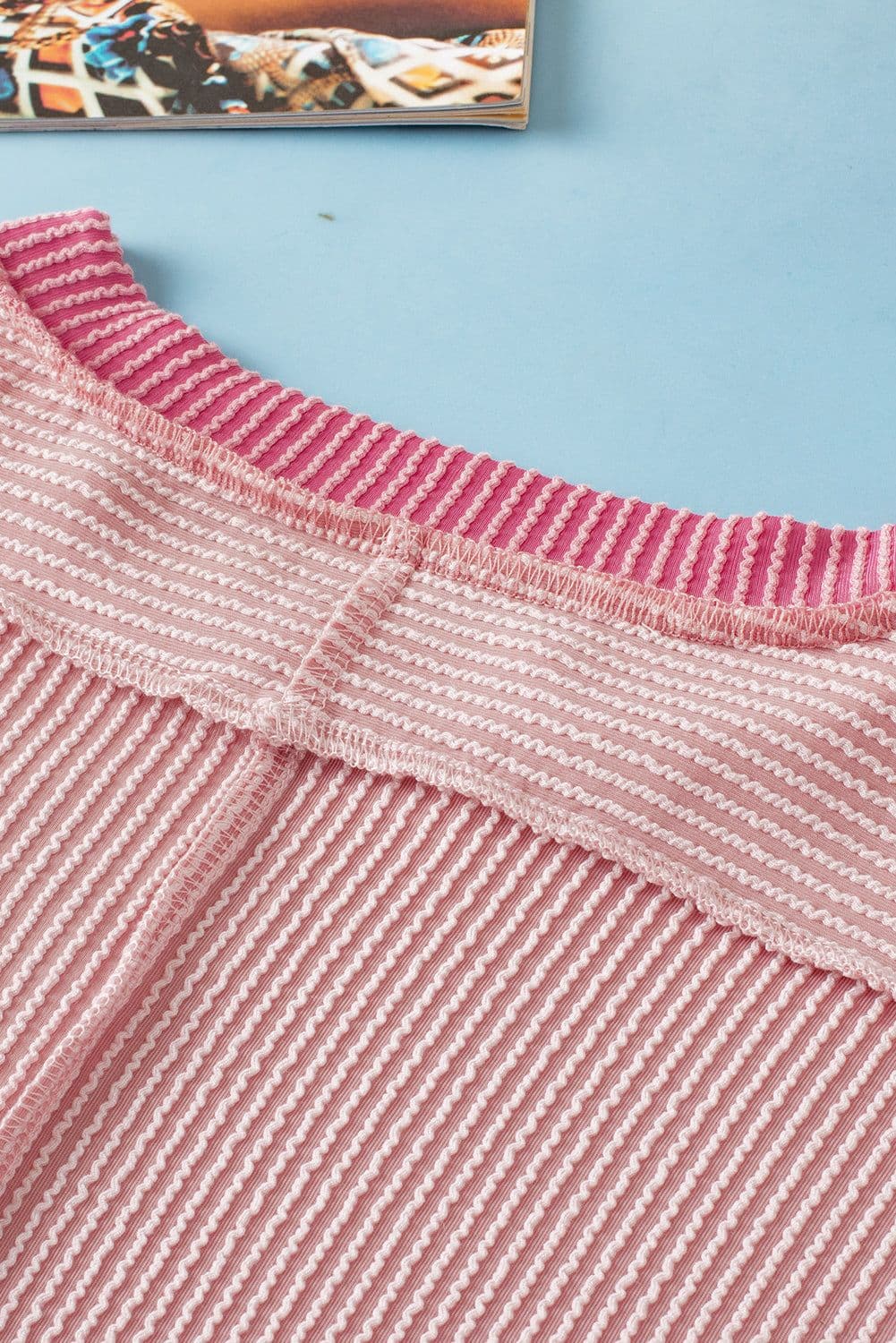 image-Bright Pink Textured T Shirt - Contrast Trim