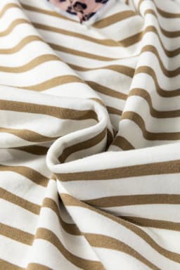 image-Khaki Stripe Leopard Patchwork T-Shirt