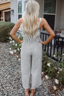 image-Black Stripe Half Buttoned Sleeveless Wide Leg Jumpsuit