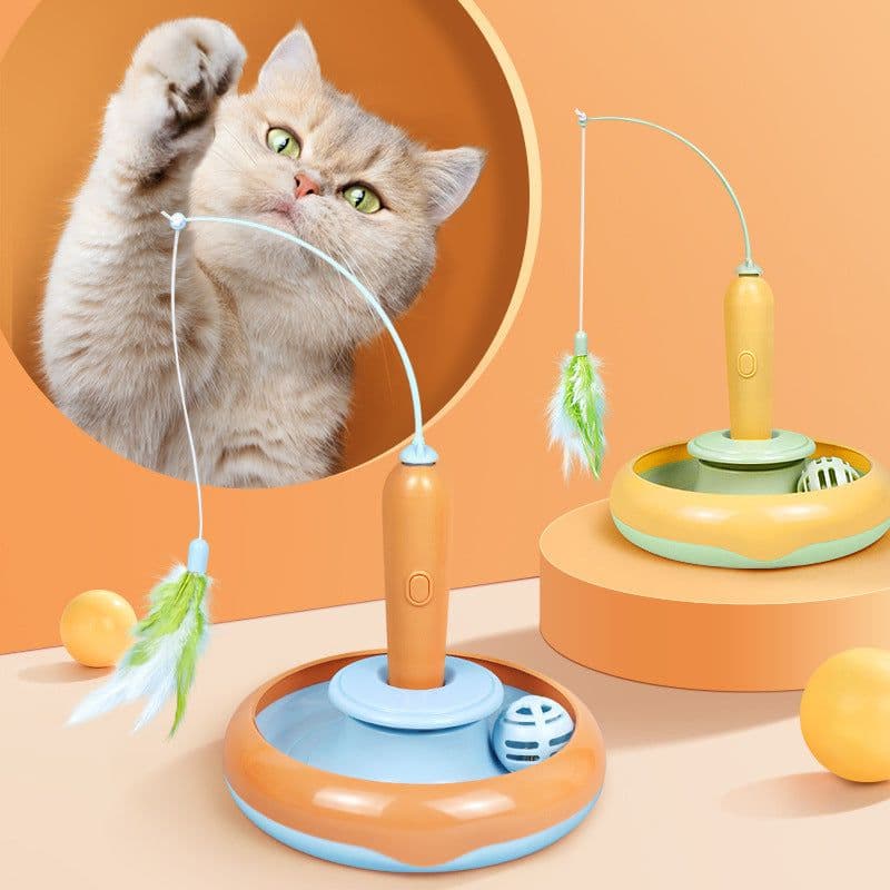 image-2 In 1 Pet Cat Toy With Feather For Self-play Cat Turntable Pets Supplies Cat Toy Toys Cats Items Products