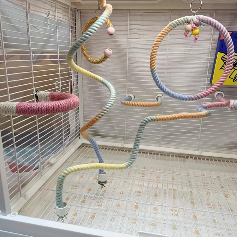 image-Gradient Colorful Bird Rope Perch Stand For Bird Cages Bendable Climbing Rope Cage Accessory Toy For Cockatiel Parakeet Sugar Glider