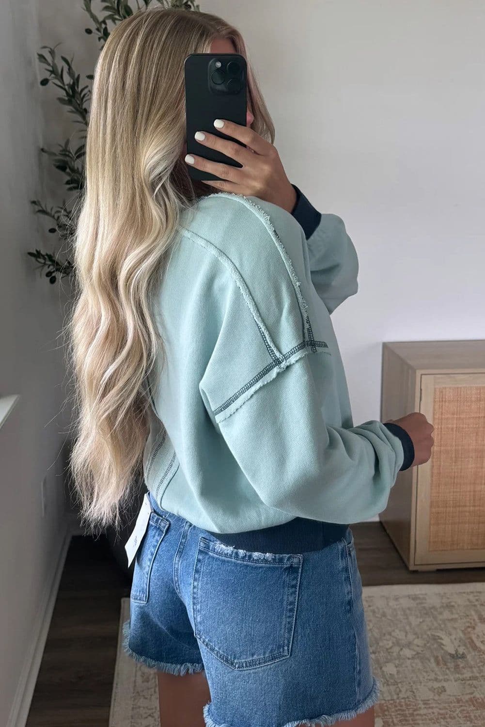 image-Iceland Blue Colorblock Crop Sweatshirt