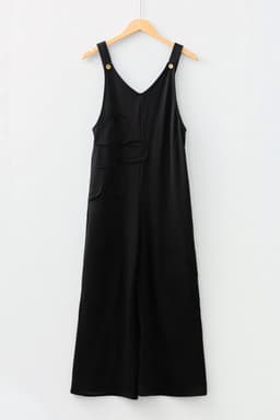 image-Black Loose Overall Jumpsuit Big Flower Patch