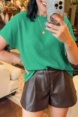image-Sea Green Waffle Knit Dolman Top - Short Sleeve
