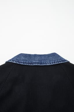 image-Black Waffle Knit Polo Top - Denim Contrast