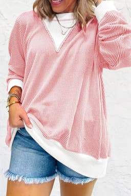 image-Peach Blossom Colorblock Drop Shoulder Loose Top