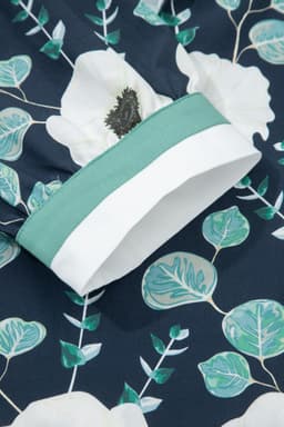 image-Blue Floral Striped Patchwork V Neck Blouse