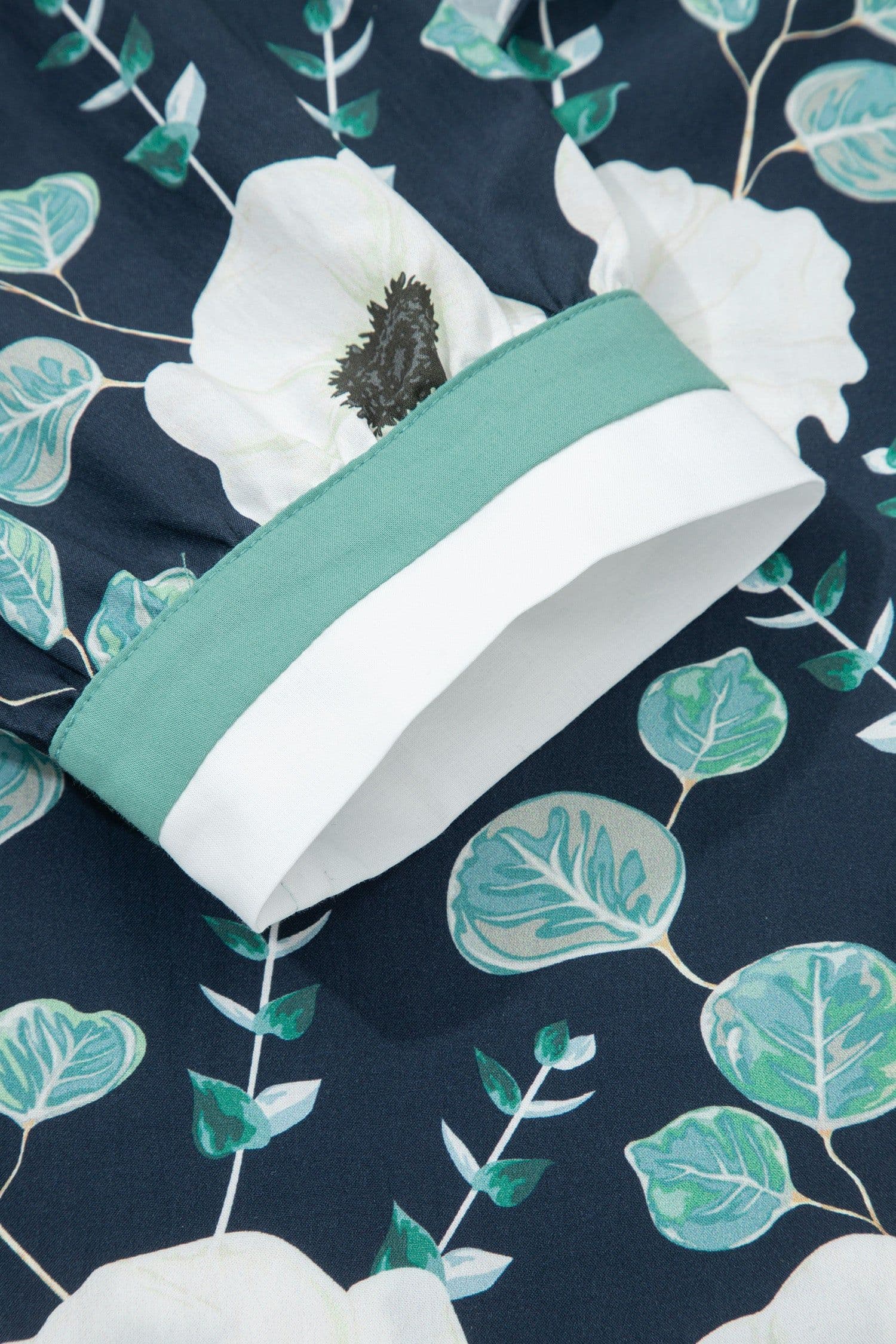 image-Blue Floral Striped Patchwork V Neck Blouse