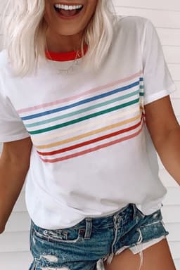 image-White Rainbow Stripe Crewneck T-Shirt