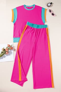 image-Strawberry Pink Color Block Two-Piece Set