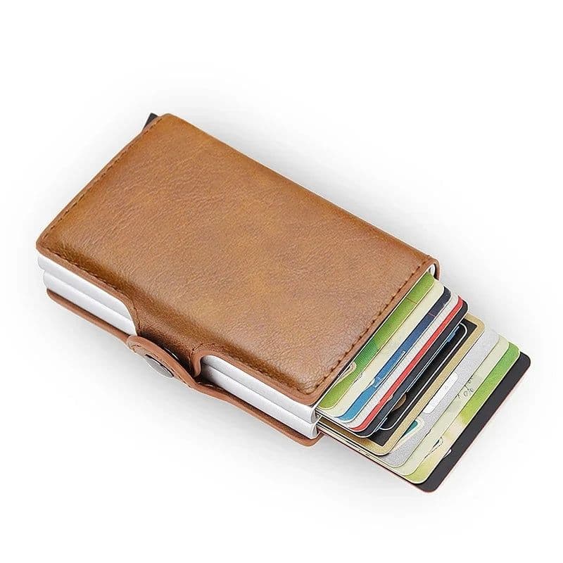 image-Rfid Blocking Protection Men id Credit Card Holder Wallet Leather Metal Aluminum Business Bank Card Case CreditCard Cardholder