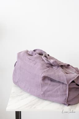 image-Linen beach bag with pocket and zipper in Pastel Plum