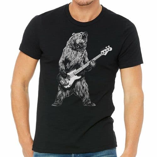 image-Bear Bass Guitar T-Shirt - Eco-Friendly Print, American Apparel