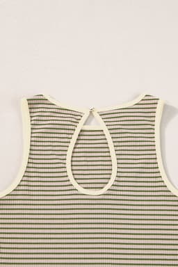 image-White Striped Print Ribbed Knit Sleeveless Top