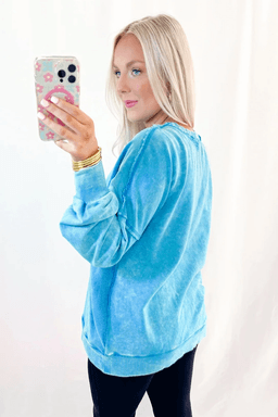 image-Blue Mineral Wash Sweatshirt Raw Seam Pockets