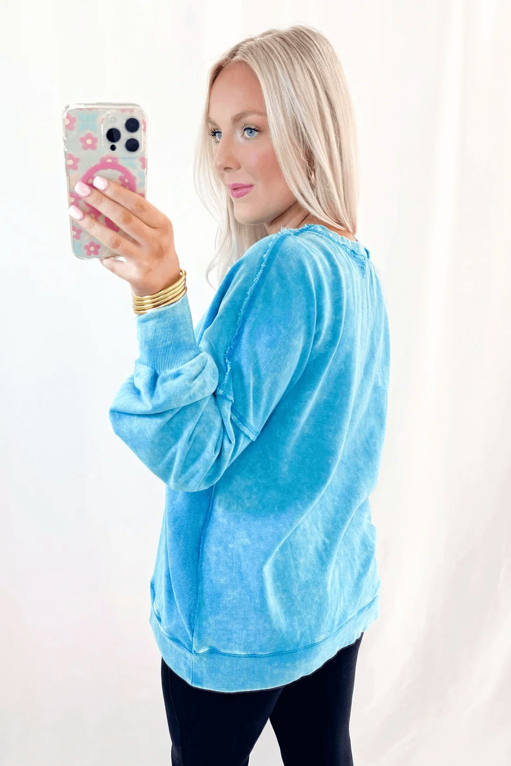 image-Blue Mineral Wash Sweatshirt Raw Seam Pockets