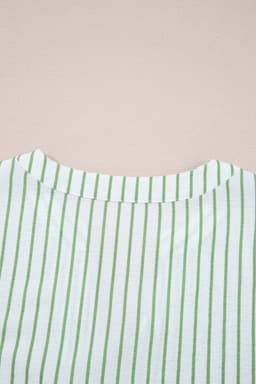 image-Green Stripe Floral Puff Sleeve V-Neck Babydoll Blouse