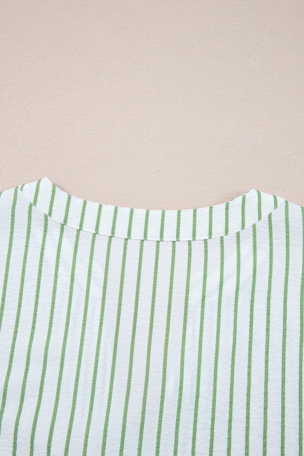 image-Green Stripe Floral Puff Sleeve V-Neck Babydoll Blouse