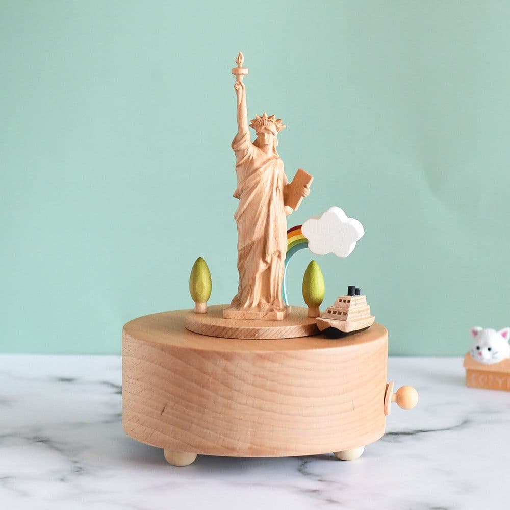 image-Wooden building model music box birthday gift