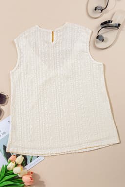 image-Guipure Lace Crochet Keyhole Back Tank Top - Apricot