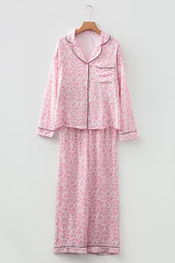 image-Pink Leopard Print 2cps Long Pajama Set