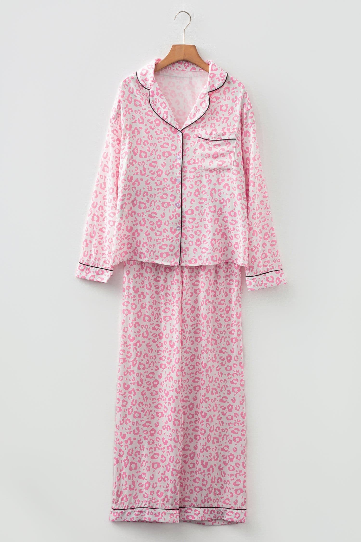 image-Pink Leopard Print 2cps Long Pajama Set