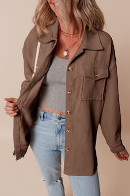 image-Chestnut Corduroy Flap Pocket Button Up Shacket