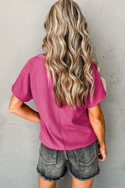 image-Blue Sapphire Crinkled V Neck T-shirt - Women's Fashion