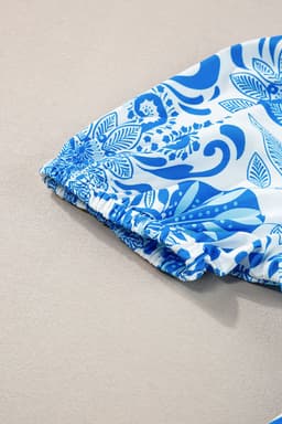 image-Sky Blue Retro Floral Print Drawstring Mini Dress