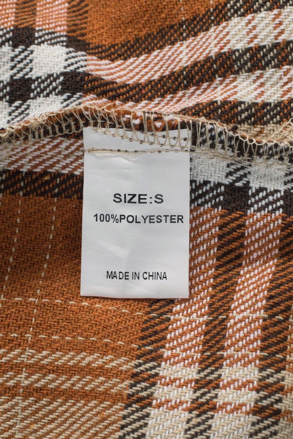 image-Plaid Color Block Patchwork Shirt Jacket - Orange, Sizes S-2XL