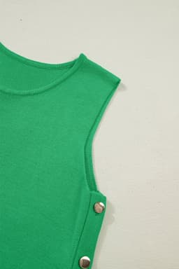 image-Bright Green Knit Sleeveless Sweater Side Button