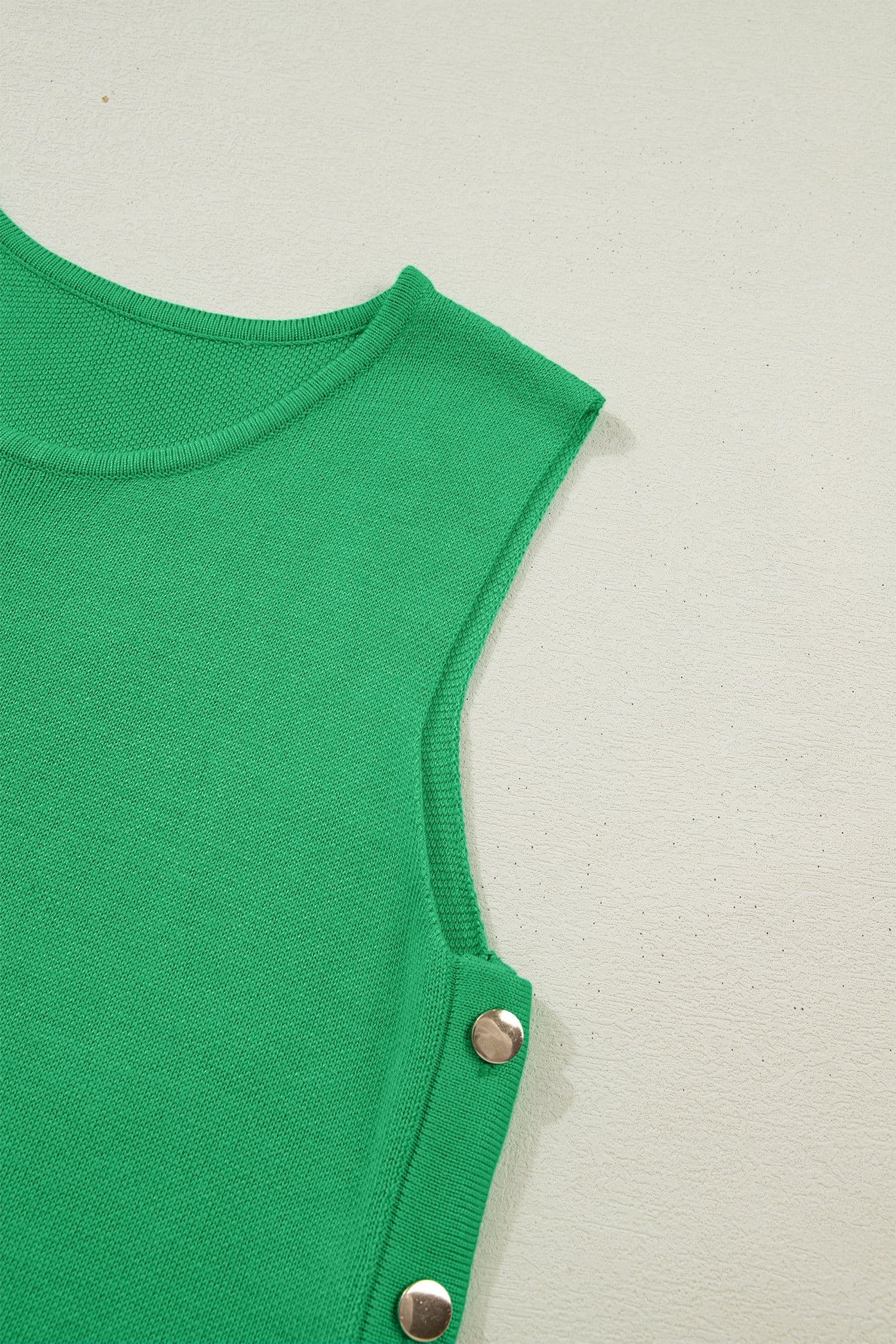 image-Bright Green Knit Sleeveless Sweater Side Button