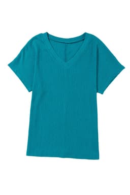 image-Blue Sapphire Crinkled V Neck T-shirt - Women's Fashion