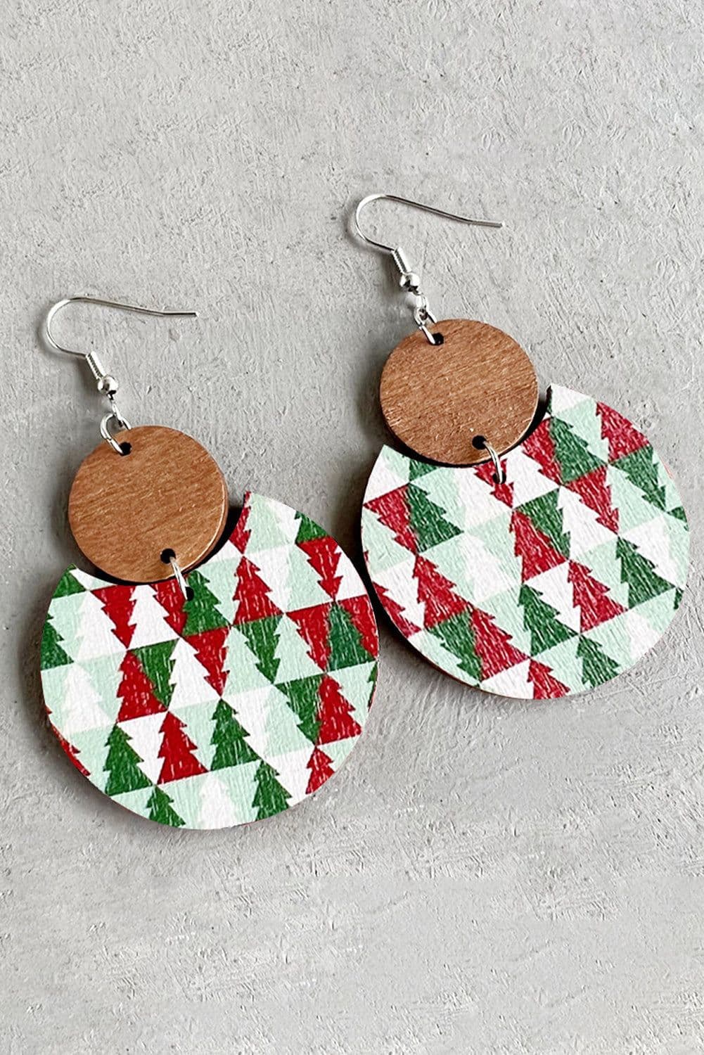 image-Dark Green Christmas Checker Graphic Wooden Earrings