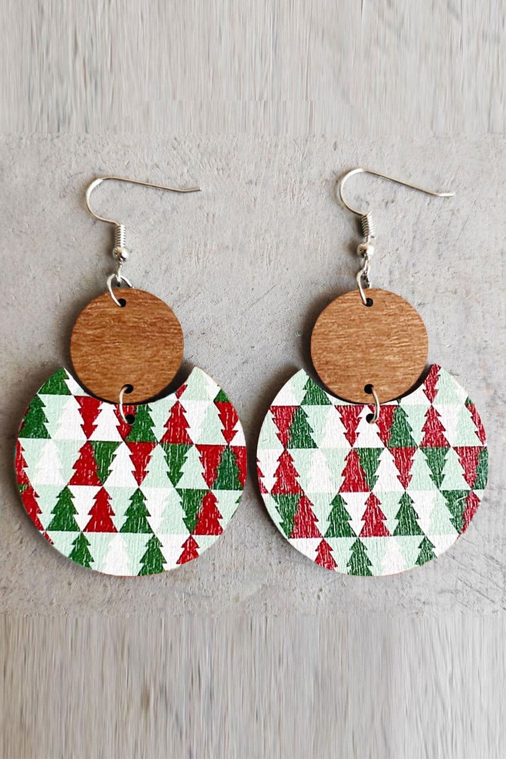 image-Dark Green Christmas Checker Graphic Wooden Earrings