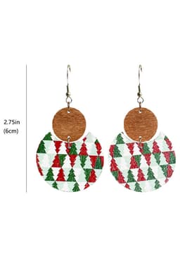 image-Dark Green Christmas Checker Graphic Wooden Earrings