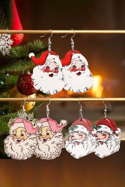 image-White 3 Pairs Christmas Santa Clause Pendant Hook Earrings