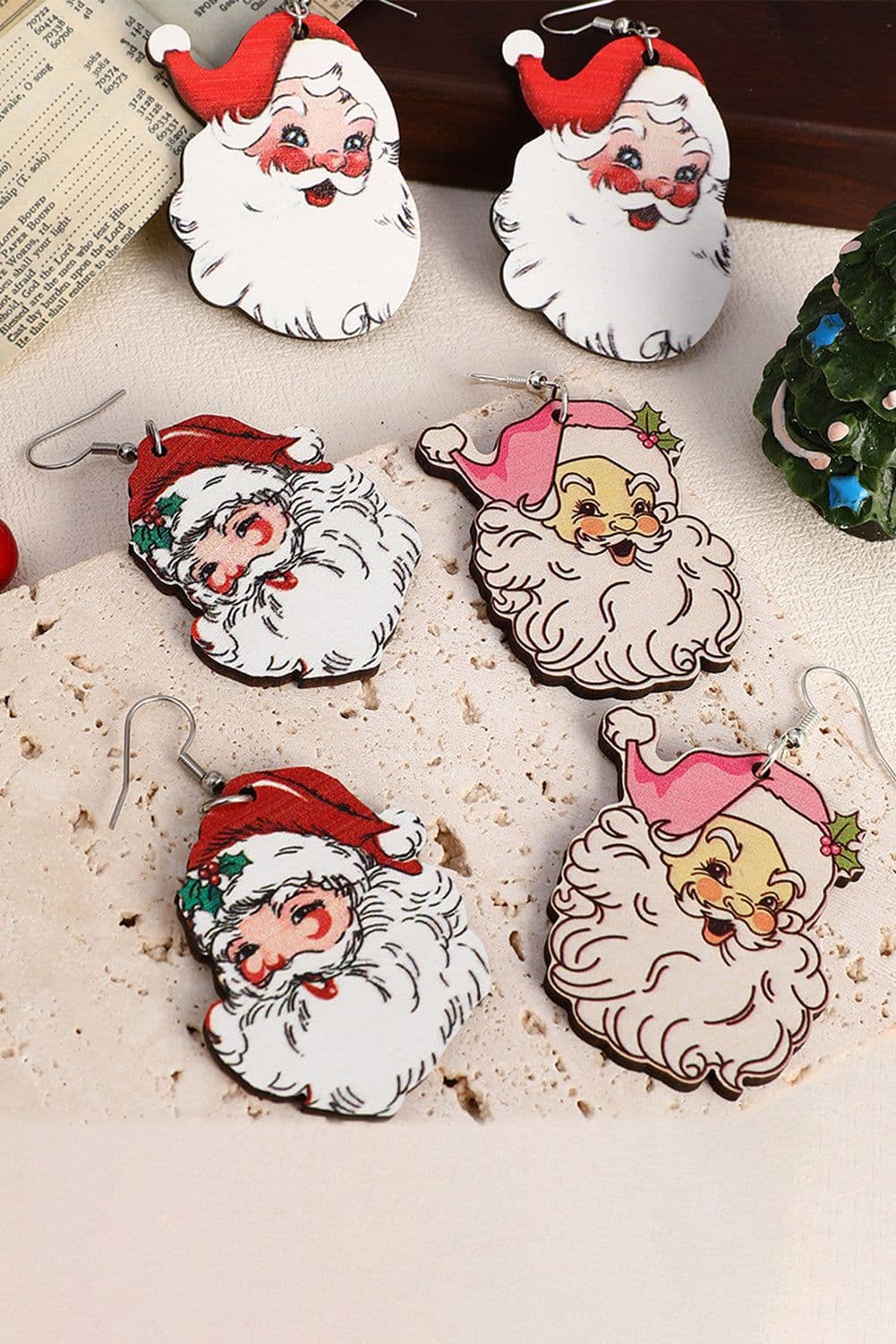 image-White 3 Pairs Christmas Santa Clause Pendant Hook Earrings