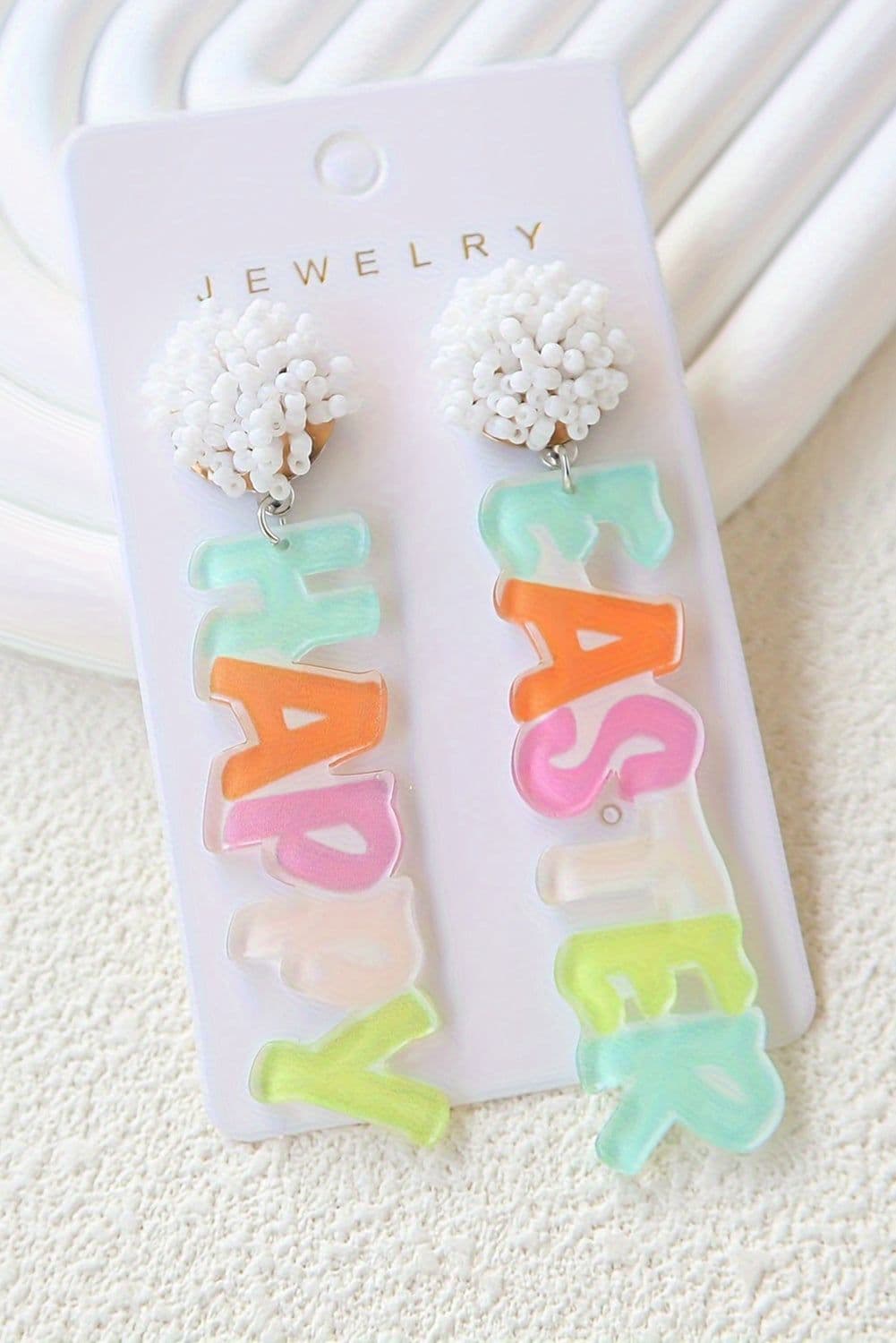 image-Pink Colorful HAPPY EASTER Drop Earrings
