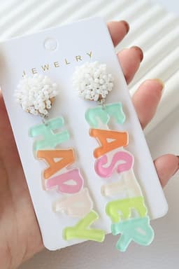 image-Pink Colorful HAPPY EASTER Drop Earrings