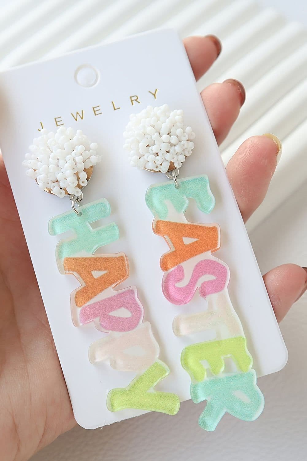 image-Pink Colorful HAPPY EASTER Drop Earrings