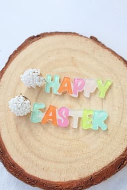 image-Pink Colorful HAPPY EASTER Drop Earrings